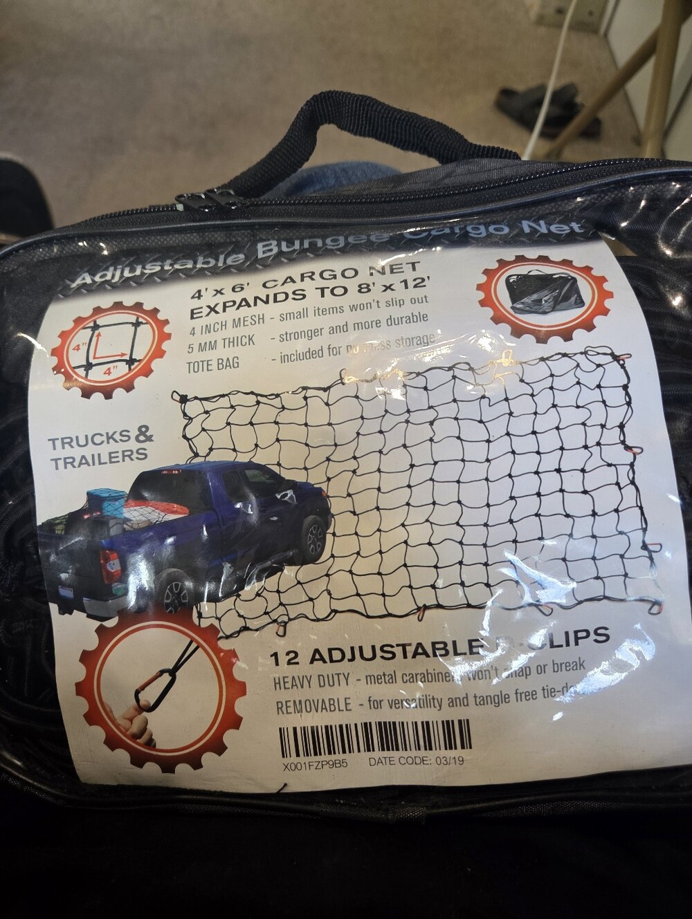 Adjustable Bungee Cargo Net Black